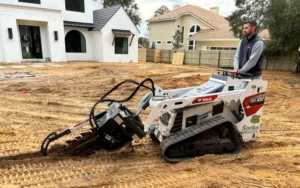 Irrigation digging trench preparing a lawn for future irrigation services in Central Florida by Sorko Lawn and Pest Control